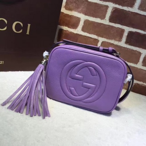 Borsa disco in pelle metallizzata Gucci Soho 308364 viola