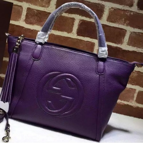 Borse con manico superiore in pelle originale Gucci Soho 369176 viola