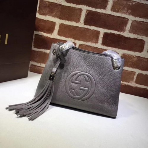 Borsa tote piccola Gucci Soho in pelle di vitello 387043 grigia