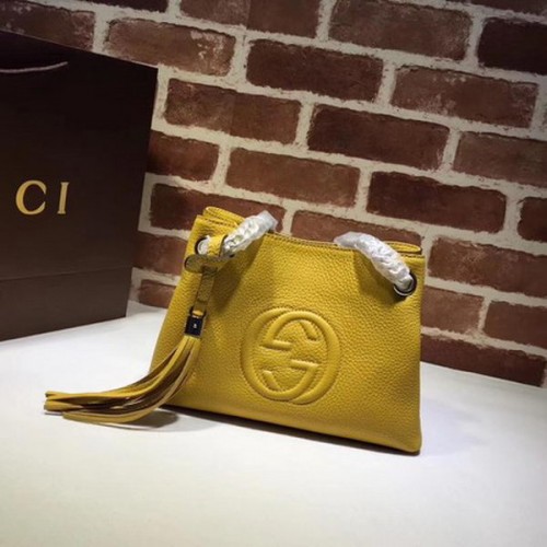Gucci Soho piccola borsa tote in pelle di vitello 387043 giallo