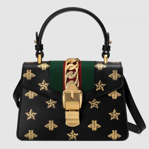 Borsa Gucci Sylvie Bee Star mini in pelle 470270 nera