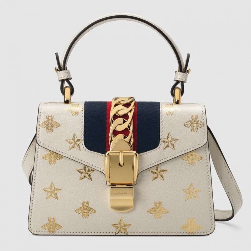 Borsa Gucci Sylvie Bee Star mini in pelle 470270 bianca