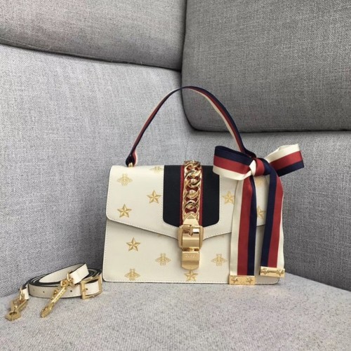 Borsa a tracolla piccola Gucci Sylvie Bee Star A421882 bianca