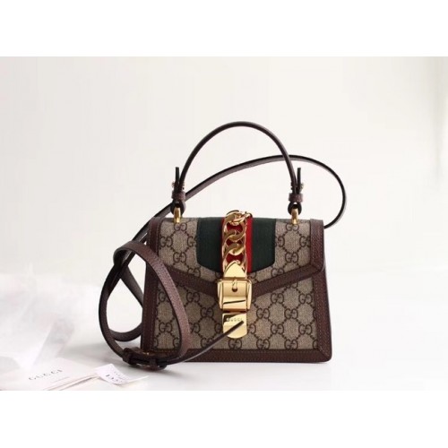 Mini borsa in tela Gucci Sylvie GG Supreme 470270 marrone