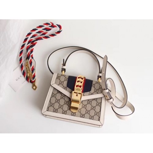 Mini borsa in tela Gucci Sylvie GG Supreme 470270 bianca