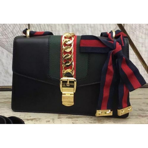Borsa a catena in pelle Gucci Sylvie 431667 nera