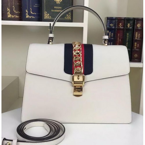 Borsa a tracolla in pelle Gucci Sylvie 421665 bianca