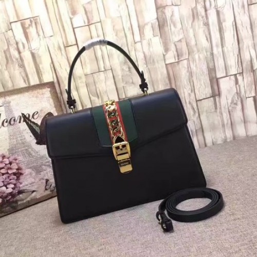Borsa con manico superiore in pelle Gucci Sylvie 431665 nera