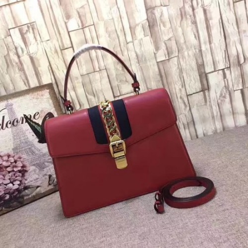Borsa con manico superiore in pelle Gucci Sylvie 431665 rossa