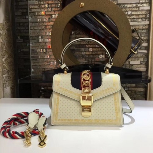 Mini borsa Gucci Sylvie in pelle 470270 crema