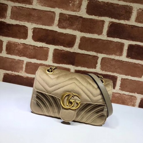 Borsa a tracolla GG in velluto Gucci 446744 Cachi