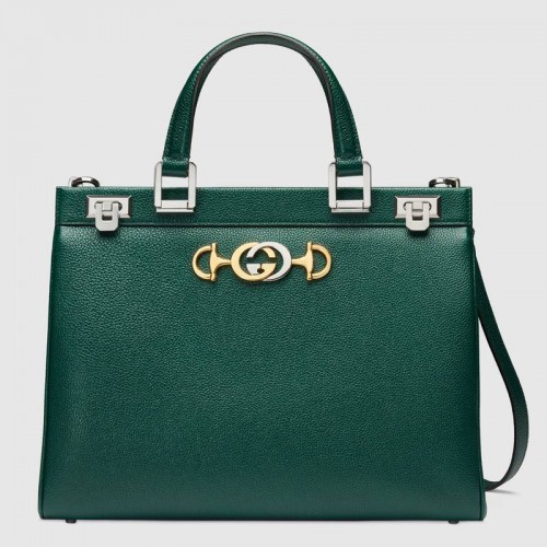 Borsa a mano media in pelle martellata Gucci Zumi 564714 Verde scuro