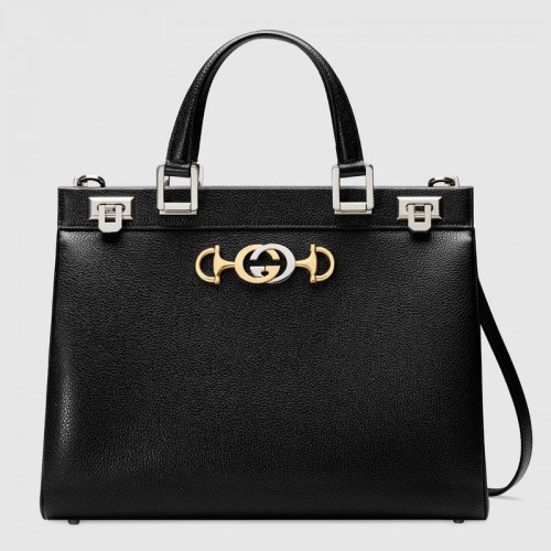 Borsa a mano media in pelle martellata Gucci Zumi 564714 nera