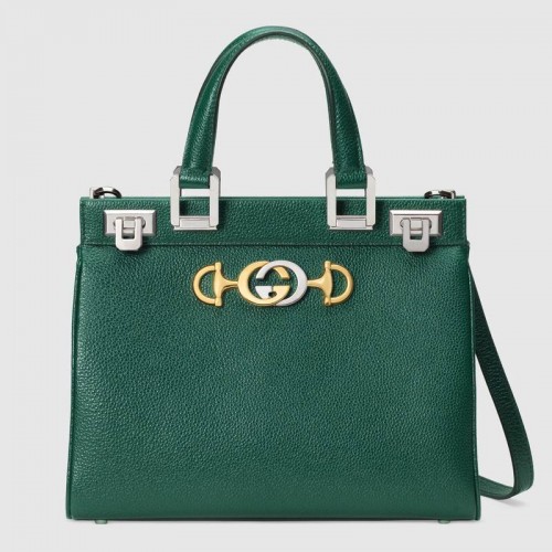Borsa a mano piccola in pelle martellata Gucci Zumi 569712 Verde scuro