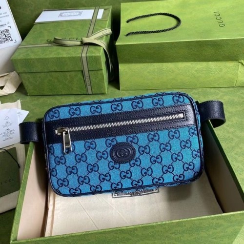 Marsupio in tela diagonale matelasse GG Gucci 658657 blu