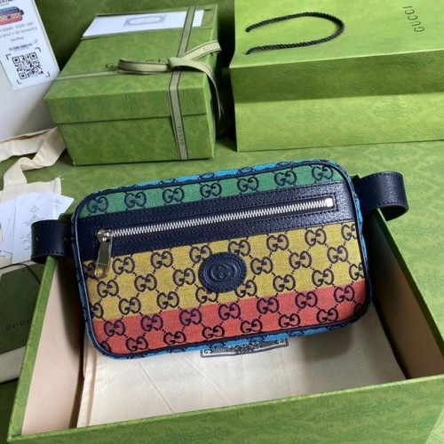 Marsupio in tela GG matelasse diagonale Gucci 658657 verde giallorosso rosa