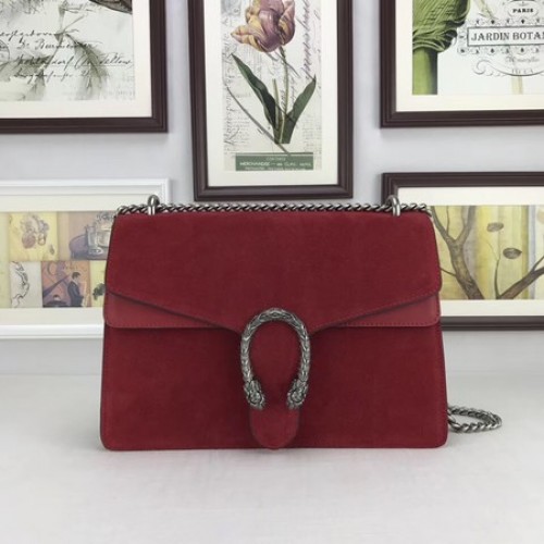 Borsa a tracolla in pelle scamosciata Gucci Dionysus 403348 rossa
