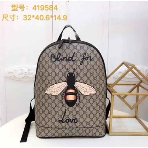 Zaino Gucci Bee Print GG Supreme 419584 Marrone