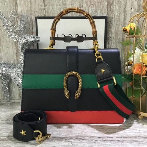 Borsa con manico superiore in pelle Gucci Dionysus 421999 nera e verde e rossa