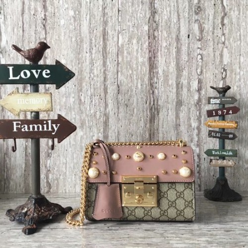 Borsa a tracolla con borchie Gucci Padlock Small GG 432182 Rosa