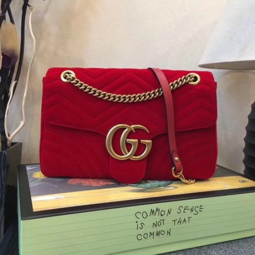 Borsa a tracolla media in velluto Gucci GG Marmont 443496 rossa