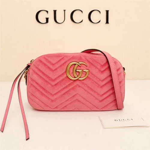 Borsa a tracolla in velluto Gucci GG Marmont Matelasse 447632 Rosa