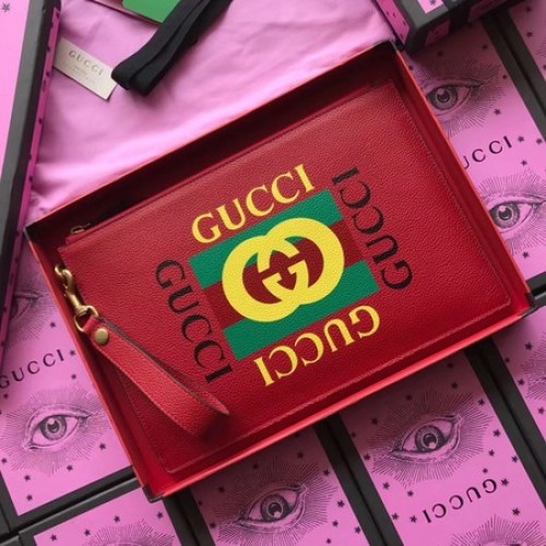 Pochette in pelle di vitello GG Marmont Gucci 466489 rossa