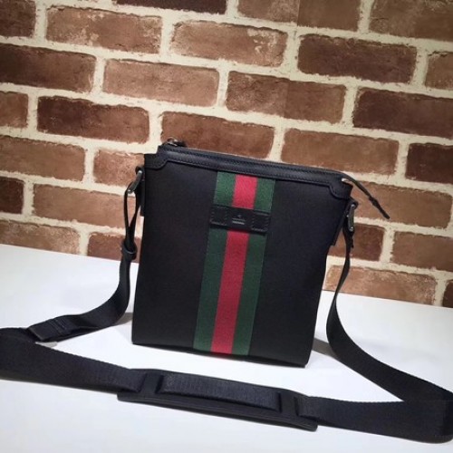 Borsa a tracolla piatta Gucci Web GG Supreme 471454 nera
