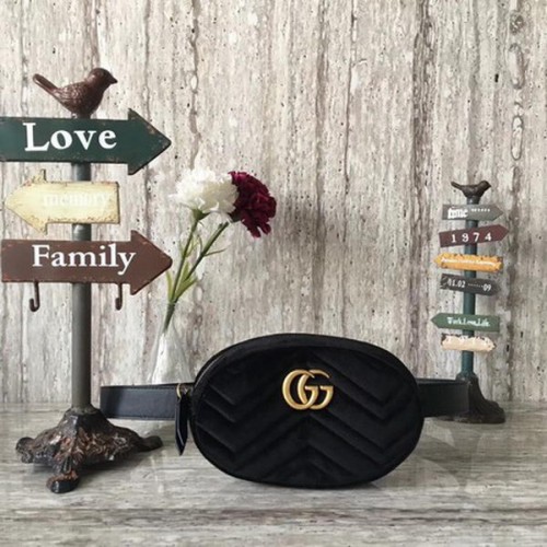 Marsupio in velluto Gucci GG Marmont 476434 nero