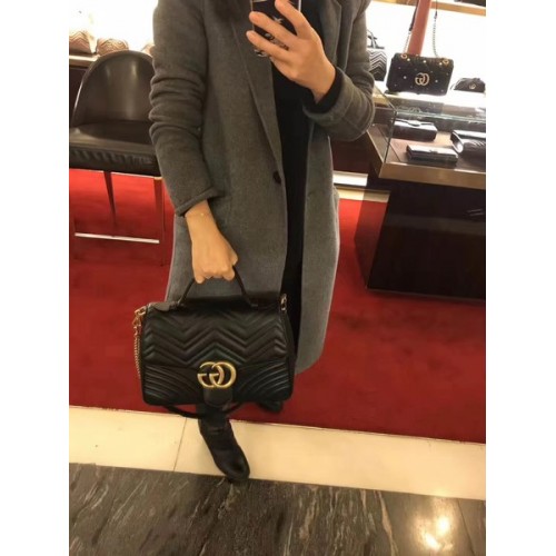 Borsa piccola con manico superiore Gucci GG Marmont 498110 nera