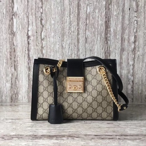 Borsa a tracolla piccola GG Gucci Padlock 498156 nera