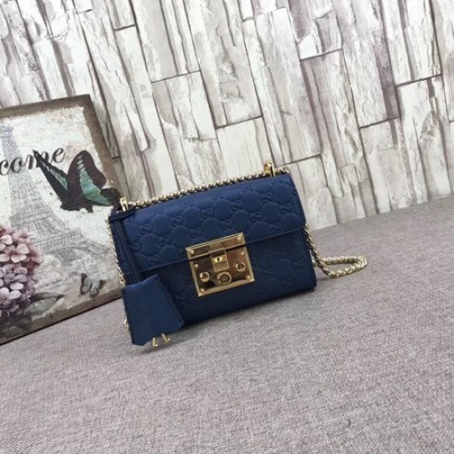 Borsa a tracolla Gucci Padlock Signature 409487 Blu