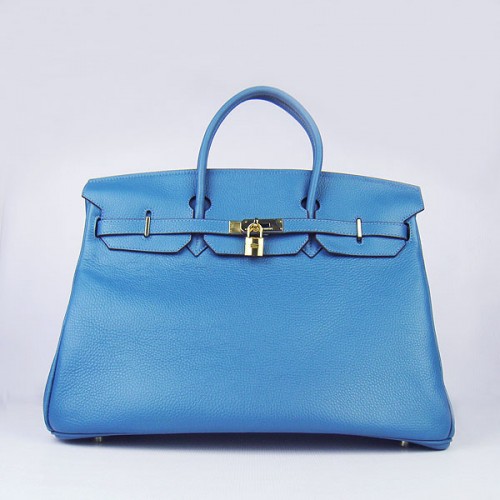 Hermes Birkin 6099 40CM Togo Bag Blue Gold lucchetto