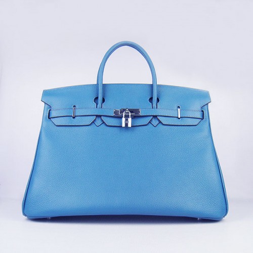 Hermes Birkin 6099 40CM Togo Borsa lucchetto blu argento