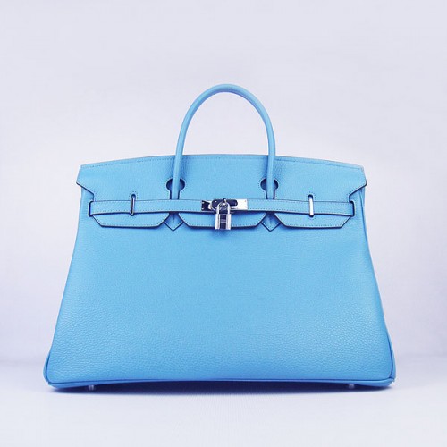 Borsa Togo Hermes Birkin 40CM Azzurro 6099 Argento