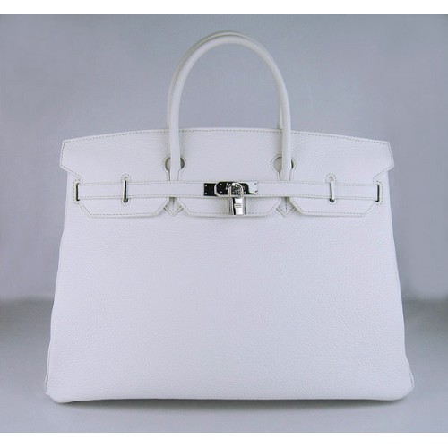 Borsa Togo Hermes Birkin 40CM Bianco 6099 Argento