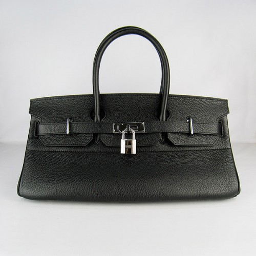 Borsa in pelle Hermes Birkin 6109 Togo nera 42 cm argento