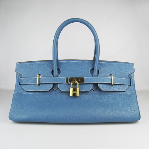 Hermes Birkin 6109 Togo Borsa in pelle blu 42 cm oro
