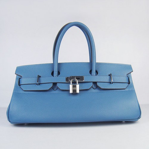 Hermes Birkin 6109 Togo Borsa in pelle blu 42 cm argento
