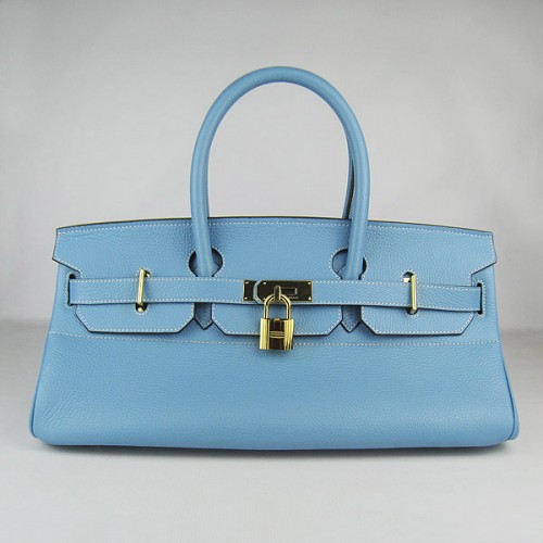 Hermes Birkin 6109 Togo Borsa in Pelle Azzurro 42cm Oro