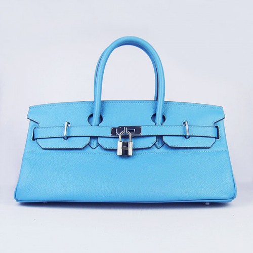 Hermes Birkin 6109 Togo Borsa in Pelle Azzurro 42cm Argento
