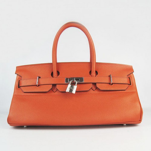 Hermes Birkin 6109 Togo Borsa in pelle arancione 42 cm argento