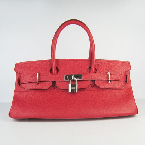 Hermes Birkin 6109 Togo Borsa in pelle rossa 42 cm argento