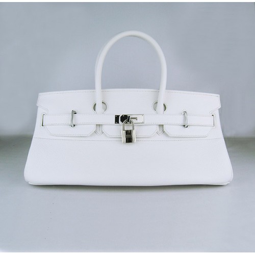 Hermes Birkin 6109 Togo borsa in pelle bianca 42 cm argento