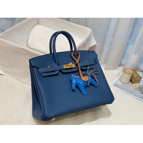 Hermes Birkin 25CM Togo Borsa in pelle originale H25E blu scuro