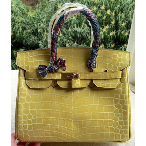 Hermes Birkin 25CM Tote Bag in pelle di coccodrillo giallo H25TCO