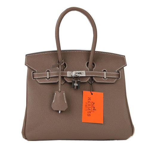 Hermes Birkin 25CM Tote Borse Grigio Scuro Originale In Pelle Argento