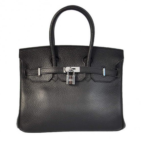 Hermes Birkin 25CM Tote Borse Togo Pelle Nero Argento