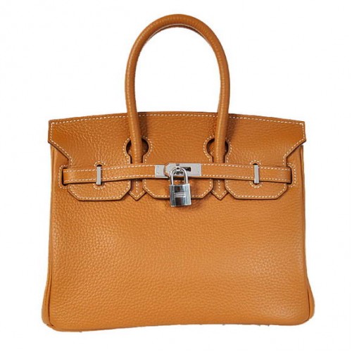 Hermes Birkin 25CM Tote Borse Togo pelle cammello argento