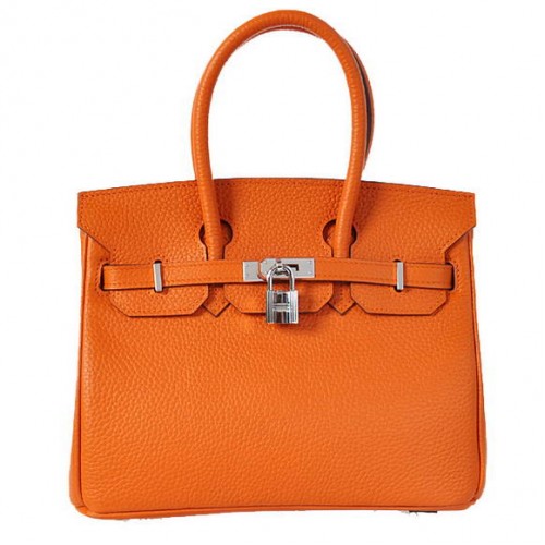 Hermes Birkin 25CM Tote Borse Togo in pelle arancione argento